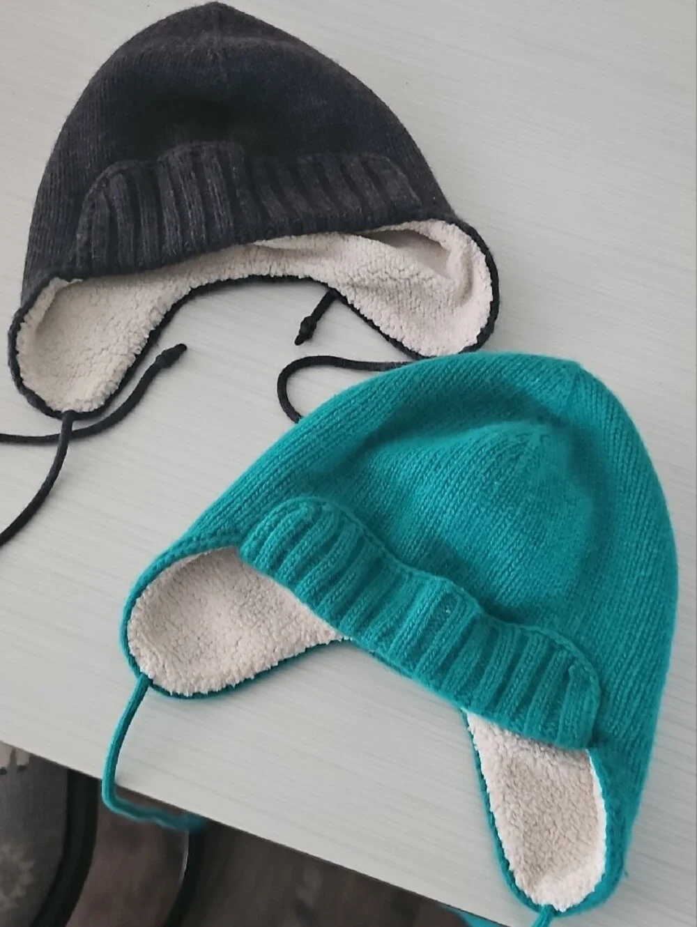 J. Crew Earflap Knit Hats in Charcoal and Black. Wool/cashmere Blend